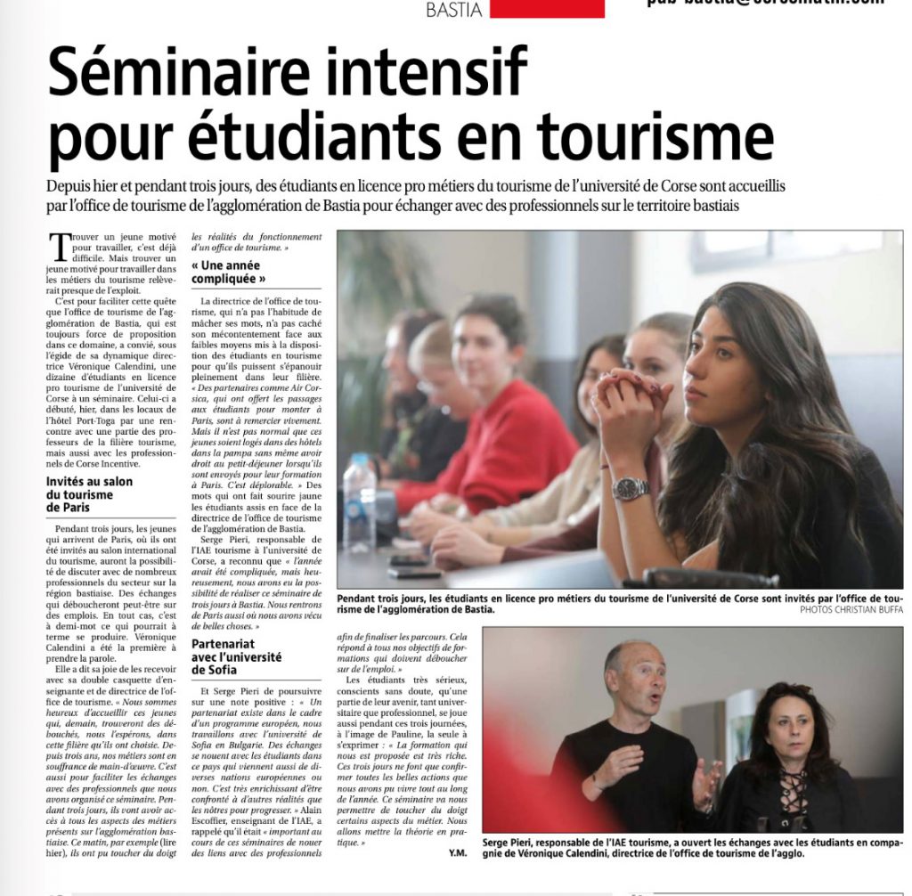 seminaire intensif pour étudiants en tourisme