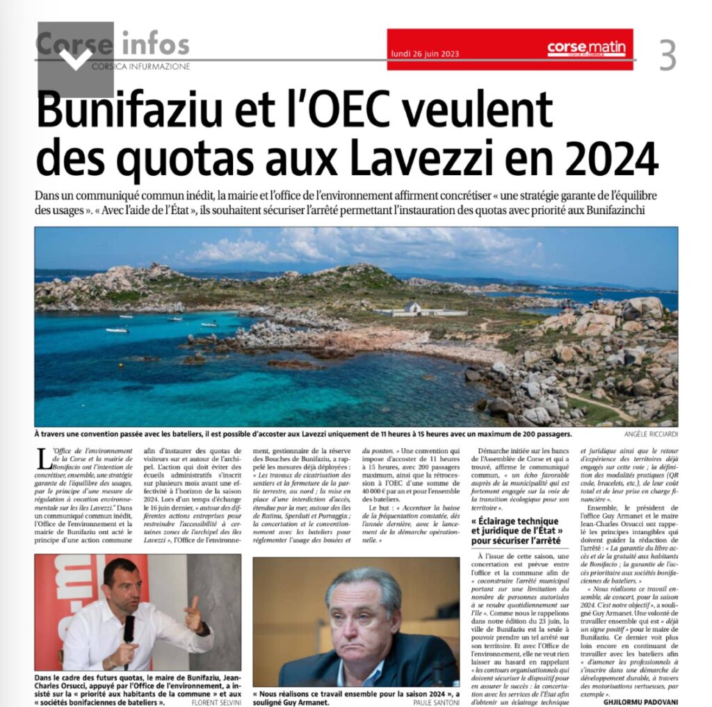 Bunifaziu et l OEC veulent des quotas aux lavezzi en 2024